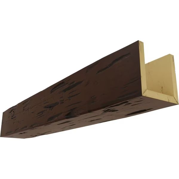 3-Sided (U-beam) Pecky Cypress Endurathane Faux Wood Ceiling Beam, Premium Hickory, 6